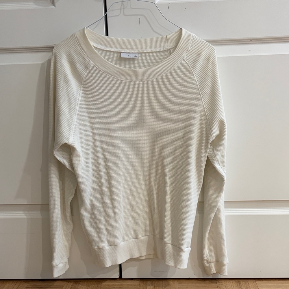 Cozy Cream Waffle-Knit Pullover Sweatshirt